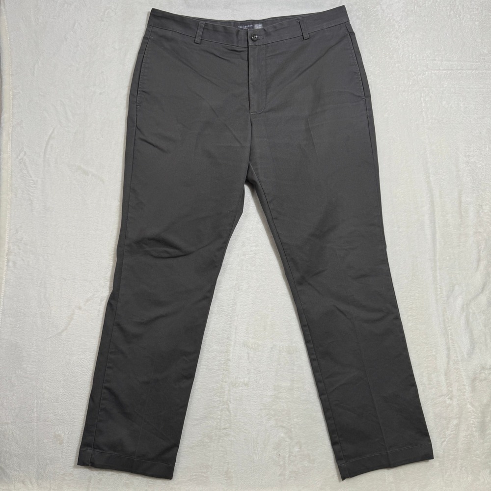 Van Heusen Pants Mens Charcoal Grey Flex Straight Fit Cotton Blend Chinos